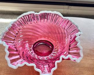Large fluted cranberry bowl