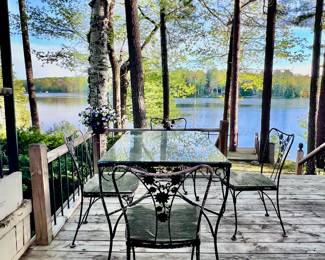 Mid Century Wrought Iron Patio Furniture Table and Chairs