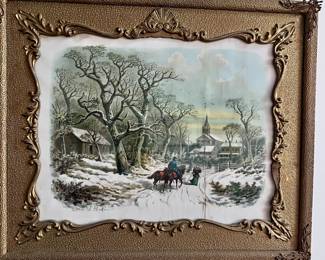 J. Parker 19th C. framed art Glimmering Landscape. Exquisite gold detailed frame!