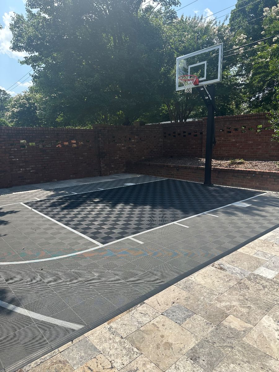 Sports court for sale includes interlocking tiles, pile and rim!