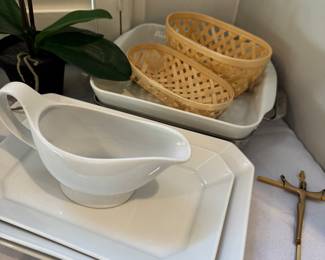apilco porcelain france white Serving dishes 
And all clad porcelain casserole dish with stainless raised trivet