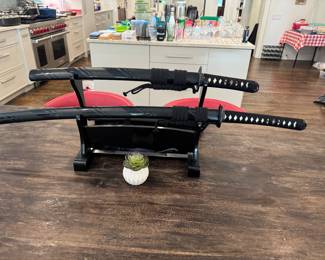 samurai swords with display
