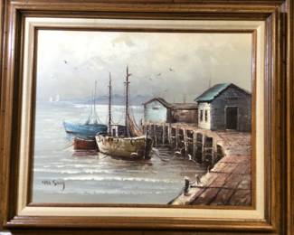Max Savy Fishing Boats at the Pier, acrylic on Canvas