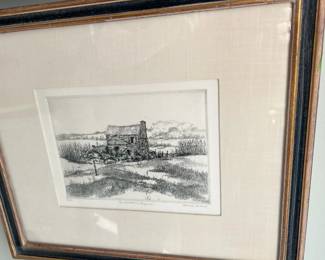 David Holmes signed original etching 33/50 “The Old House Virginia”.