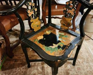 Japanese gilt and lacquered corner chair handpainted floral motifs.