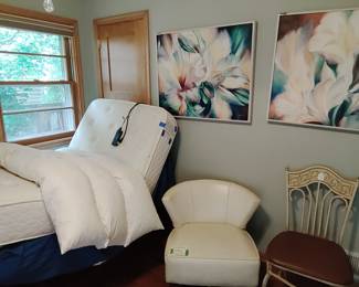 3 Marilyn Taus floral oil paintings, (two shown), craftmatic power bed twin, works, retro swivel chair metal chair leather seat