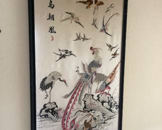 Chinese silk panel - Phoenix silk Quail