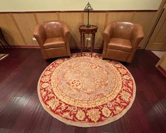 Leather Chairs, Table, Rug