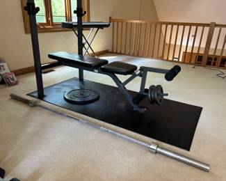 Lifting Bench, Bar, Dumbbells, Mat