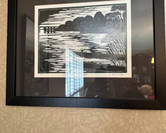 #61 - $60 - Margaret Biggs (local artist) Black & white numbered print 1/25 "At the Mouth" 21wx18t