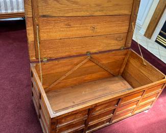 #12 - $200 - Vintage oak chest with brass hinges makes a great table 43wx22dx18t