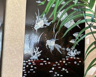 #49 - $300 - Oriental mother of pearls 4 black lacquer panels 16wx31t each