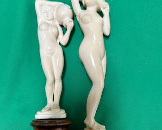 #119 - $350 - 2 nudes ivory statues - one repaired on ankle