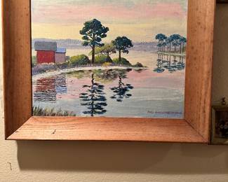 #68 - $400 - Fred Hassebrock 1946 oil painting of lake scene - Florida Highwaymen painter
