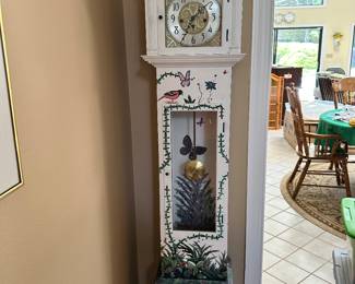 #46 - $180 - Floral painted grand mother clock made by Herschede - running 14wx10dx99t