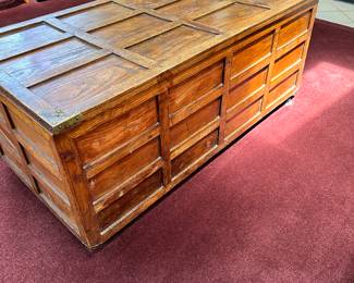 #12 - $200 - Vintage oak chest with brass hinges makes a great table 43wx22dx18t