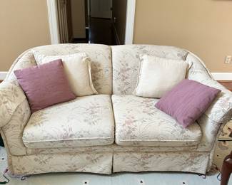 #33 - $150 - Sklar-Peppler Cream floral loveseat 68wx34dx30t