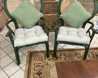 #8 - $160 - Pair of green wicker armchairs 24wx25dx41t