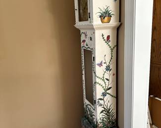 #46 - $180 - Floral painted grand mother clock made by Herschede - running 14wx10dx99t