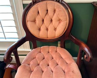 #56 - $60 - Balloon back tufted armchair 22wx21dx34t arm been repaired