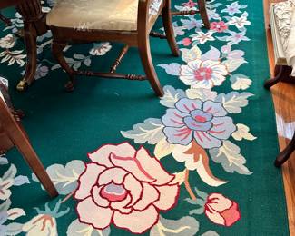 #57 - $400 - Cotton green rug with large flowers 143lx112w