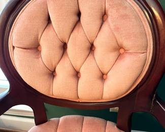#56 - $60 - Balloon back tufted armchair 22wx21dx34t arm been repaired