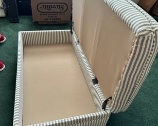 #80 - $200 - Blue striped hideaway (twin) bed with matching ottoman Sealy 48wx32dx23t