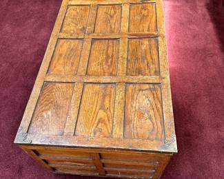 #12 - $200 - Vintage oak chest with brass hinges makes a great table 43wx22dx18t