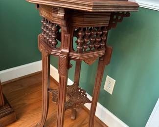 #60 - $180 - Early American tall octagonal stand carved 17wx35t