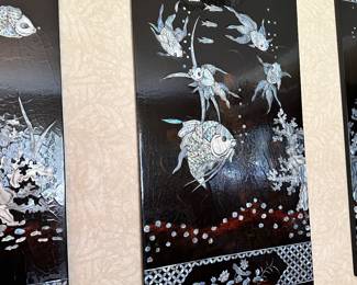 #49 - $300 - Oriental mother of pearls 4 black lacquer panels 16wx31t each