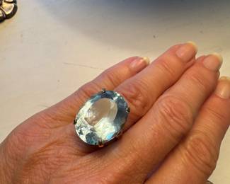 Blue topaz on 14kt yellow gold setting size 5 - $400