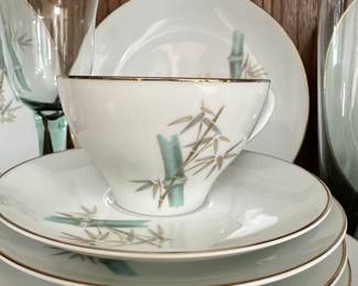 #20 - $160 - Set of Noritake "Oriental" 6341 - includes the green stemware