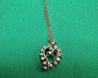 #103 - $150 - 14kt gold necklace 15" with diamond heart 2.3 gr.