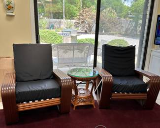 #1 - $1,450 - MCM 1950's Set handcrafted in Panama made of Honduras mahogany. corner loveseat/chair/side table & coffee table - Loveseat: 56wx31dx35t - chair: 30wx32dx38t - side table: 46wx46dx21t - coffee table: 41wx21dx18t MCM made Honduras mahogany 1960's two armchairs 34wx32dx34t
