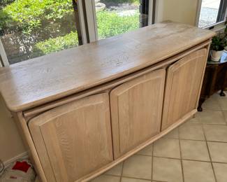 #19 - $180 - Oak bleached sideboard/cabinet 57wx19dx31t bought in Daytona in the 80's - hideaway storage