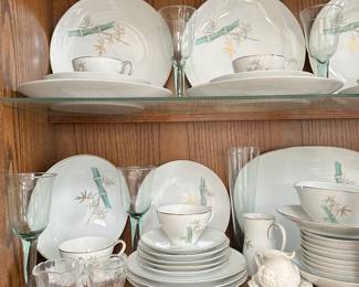 #20 - $160 - Set of Noritake "Oriental" 6341 - includes the green stemware