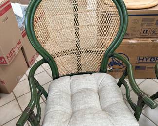 #8 - $160 - Pair of green wicker armchairs 24wx25dx41t