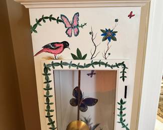 #46 - $180 - Floral painted grand mother clock made by Herschede - running 14wx10dx99t