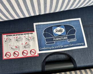 #80 - $200 - Blue striped hideaway (twin) bed with matching ottoman Sealy 48wx32dx23t