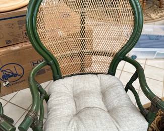 #8 - $160 - Pair of green wicker armchairs 24wx25dx41t