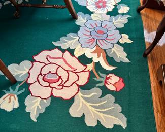 #57 - $400 - Cotton green rug with large flowers 143lx112w