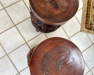 #7 - $80 each - Round carved side tables - 2 available 11 roundx19t