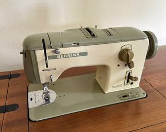 #91 - $400 - Sewing table vintage with Bernina model 740 Favorite made in Switzerland 69wx18dx30t - with cabinet open