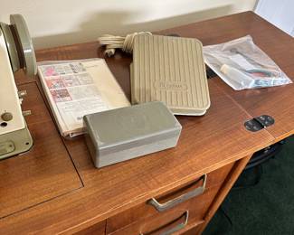 #91 - $400 - Sewing table vintage with Bernina model 740 Favorite made in Switzerland 69wx18dx30t - with cabinet open