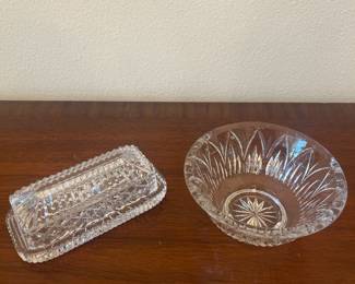 Crystal butter dish and bowl