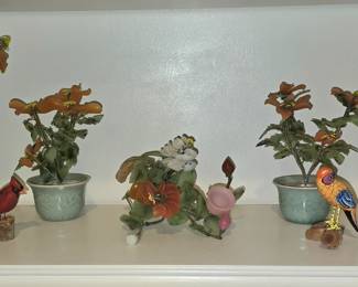 Glass Flowers and wood-carved birds