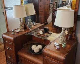 Antique 1940's Bed, dressing table and tall dresser