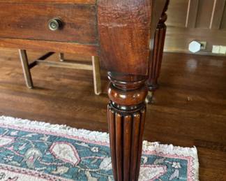 Antique English mahogany carved mahogany desk with tooled leather top 29.5"h x 53"w x 33"d