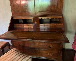 English mahogany secretary with line and shell inlay late 18th - early 19th century 85"h x 46"w x 21d