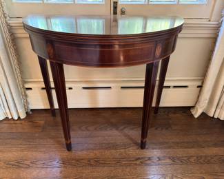 Inlaid demi-lune flip-top table 30"h x 35"w x 18"d